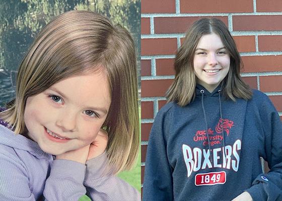Skylar Sanchez '25 in kindergarten and in first year at Pacific