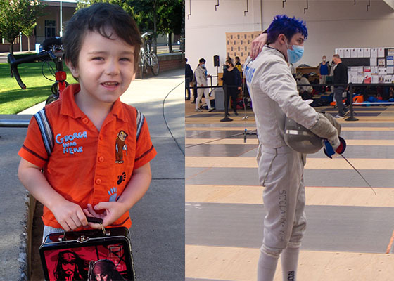 Tenzin St. Claire-King '26 in kindergarten and fencing as a high school senior