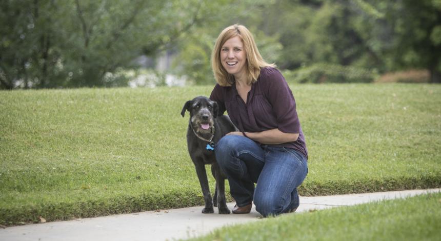 Amy Pederson with her dog 