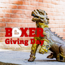 Boxer statue graphic "Boxer Giving Day"
