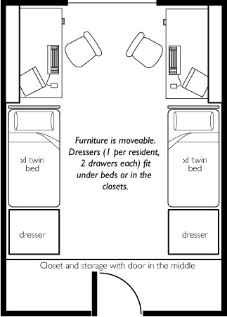 Sample floor plan of a double room in Walter Hall