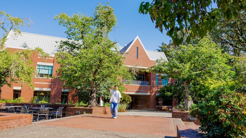 student walking on campus