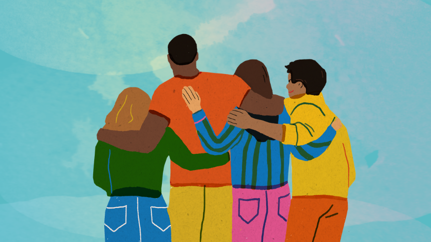people with their arms around each other