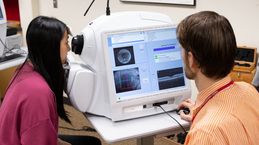 Pacific University optometry students practice vision care in a Pacific EyeClinic