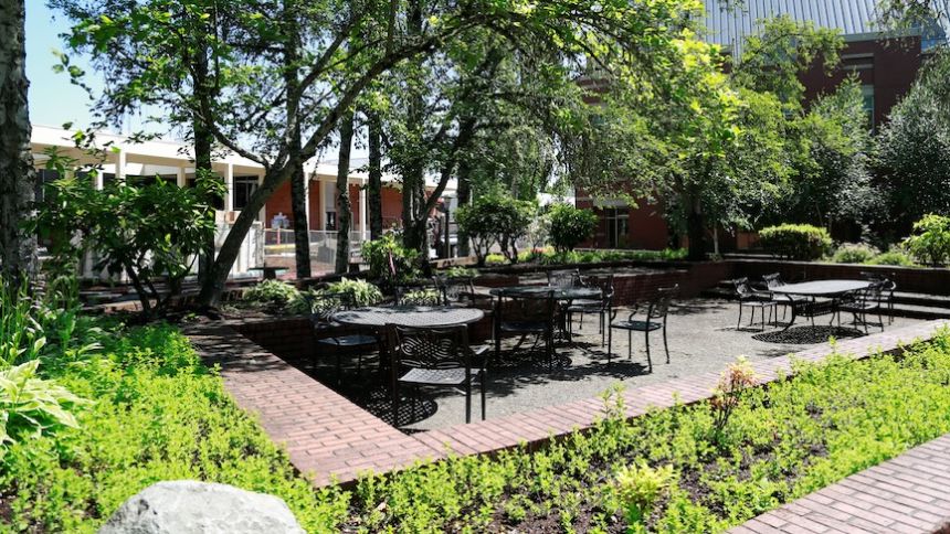 empty tables at Trombley square