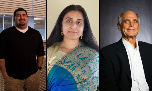 Alumni Award Winners Eddie Carrillo '15, MA '17; Rhony Bhopla MFA '22 and Jim Fittzgerald '68