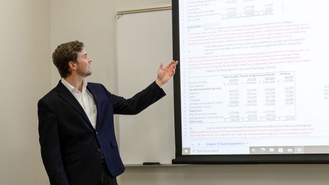 student giving an accounting presentation