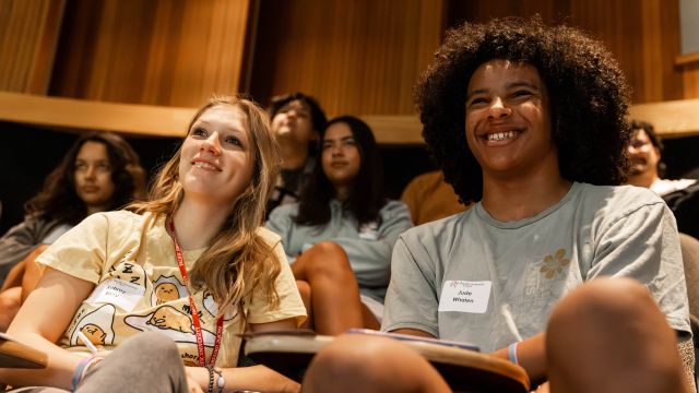 Two prospective students tour Pacific University during Oregon Private College Week.