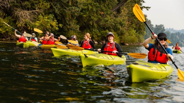 Pacific students in a kayak