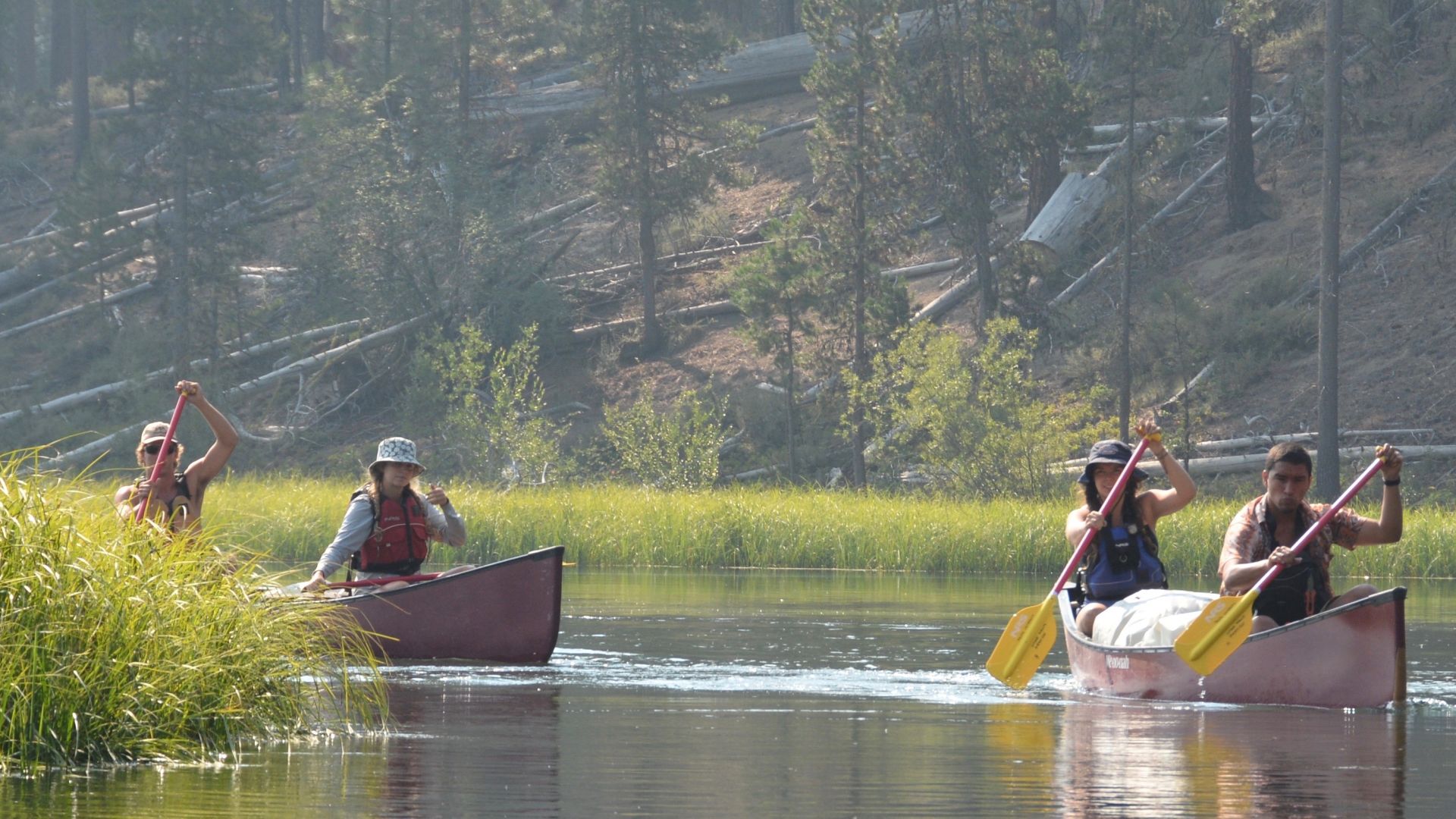 students canoeing