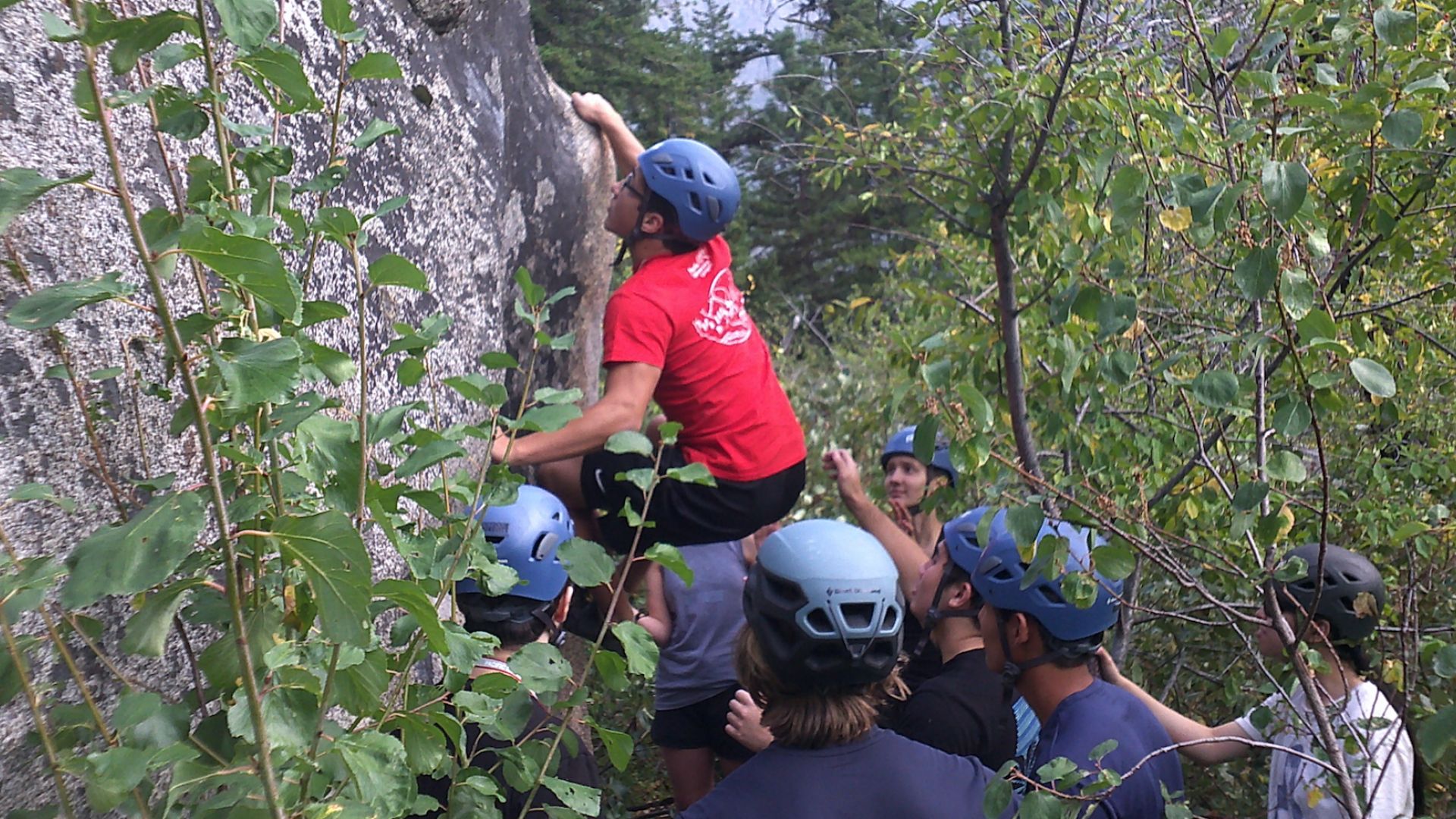 Rock climbing student