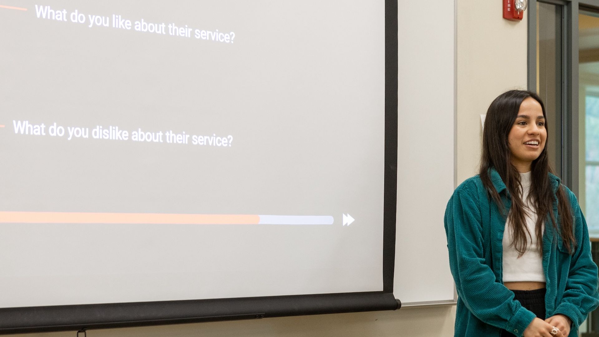 management student making a presentation